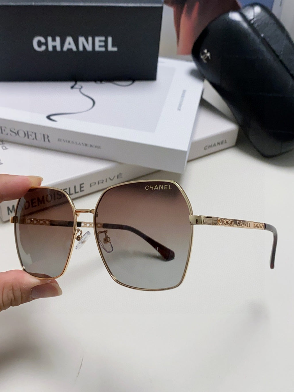 Chanel Metal Oversized Red Lens Sunglasses for Men & Women - detail image 2