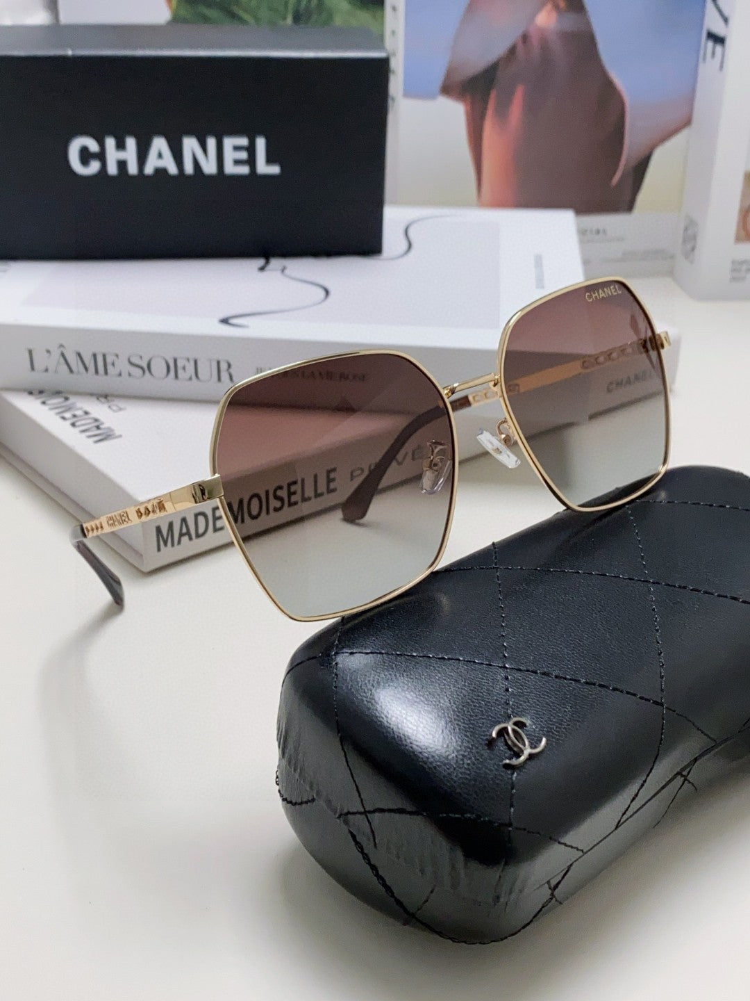 Chanel Metal Oversized Red Lens Sunglasses for Men & Women - detail image 4