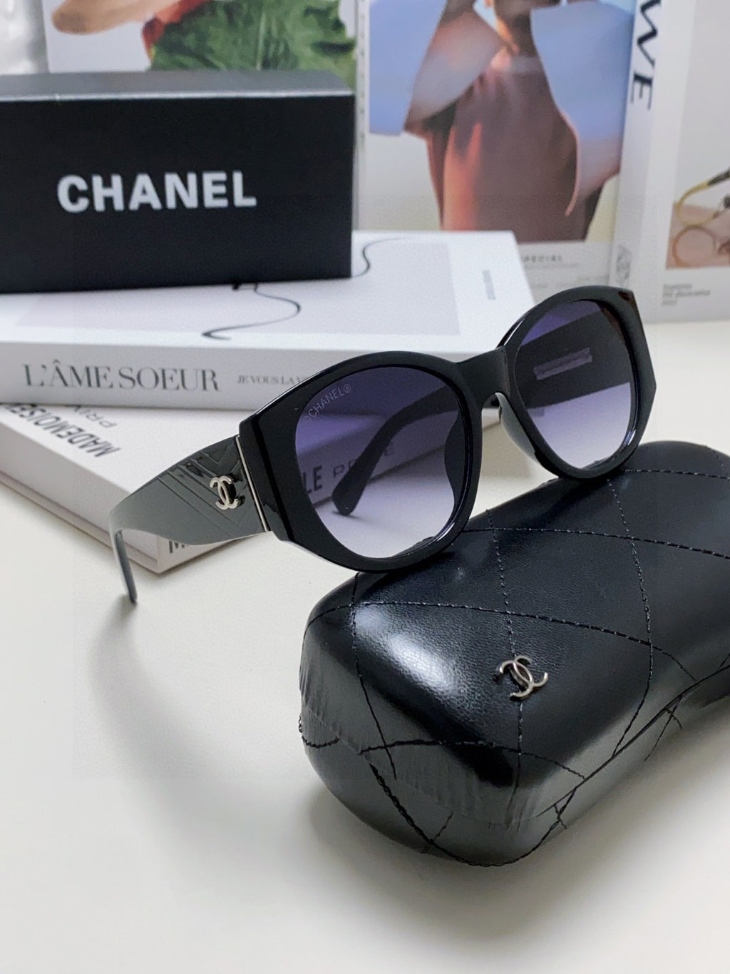Chanel Polarized Cat-Eye Blue Lens Sunglasses for Women - 866978 - detail image 7