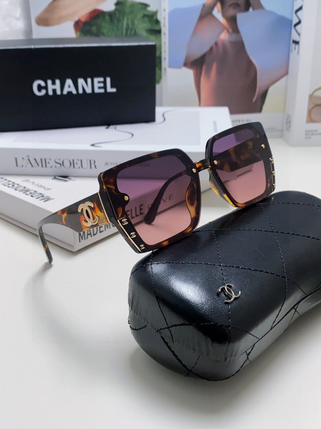 Chanel Polarized Square Red Lens Sunglasses for Men & Women - 867077 - detail image 7