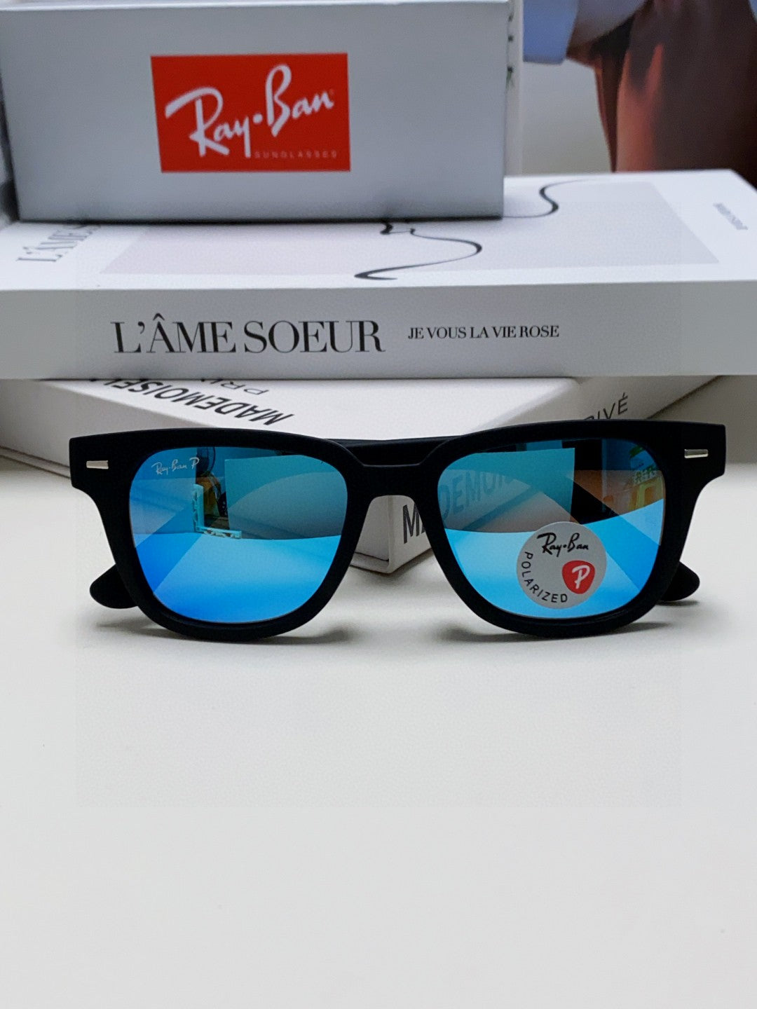 Ray-Ban RB5377 Polarized Square Blue Lens Sunglasses for Men & Women - detail image 5