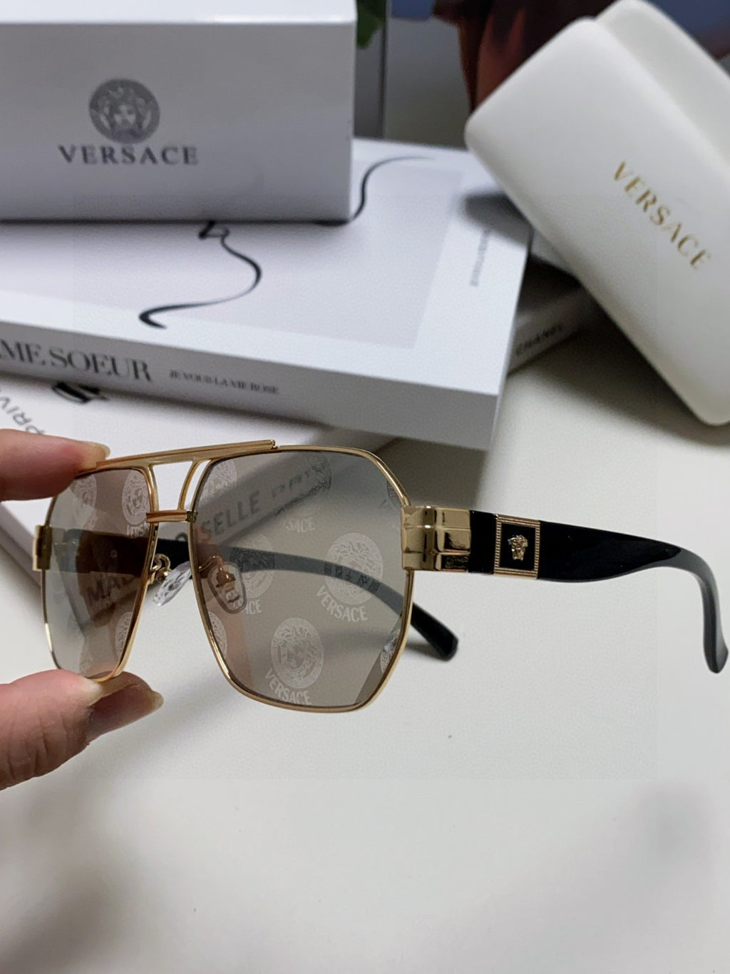Versace Metal Square Gray Lens Sunglasses for Men & Women - 416356 - detail image 5