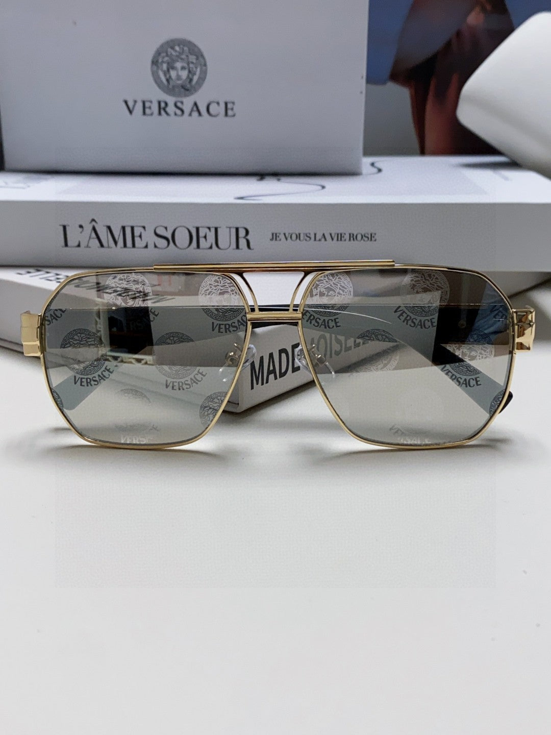 Versace Metal Square Gray Lens Sunglasses for Men & Women - 416356 - detail image 6