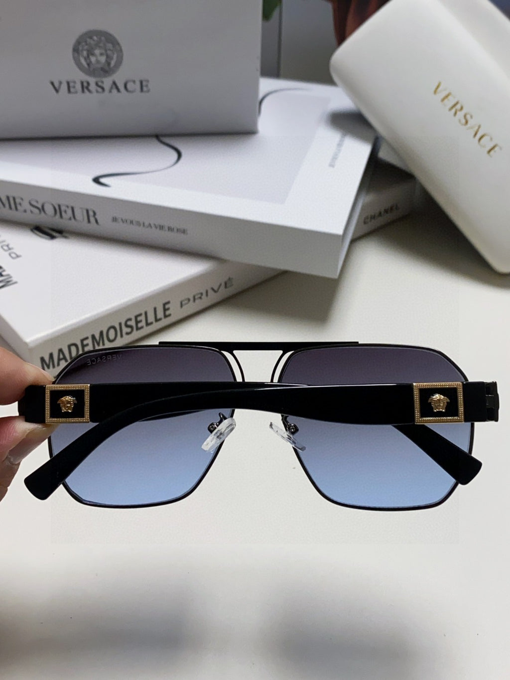 Versace Metal Square Blue Lens Sunglasses for Men & Women - 416357 - detail image 4