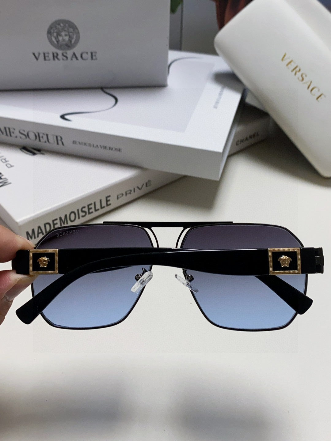 Versace Metal Square Blue Lens Sunglasses for Men & Women - 416357 - detail image 4