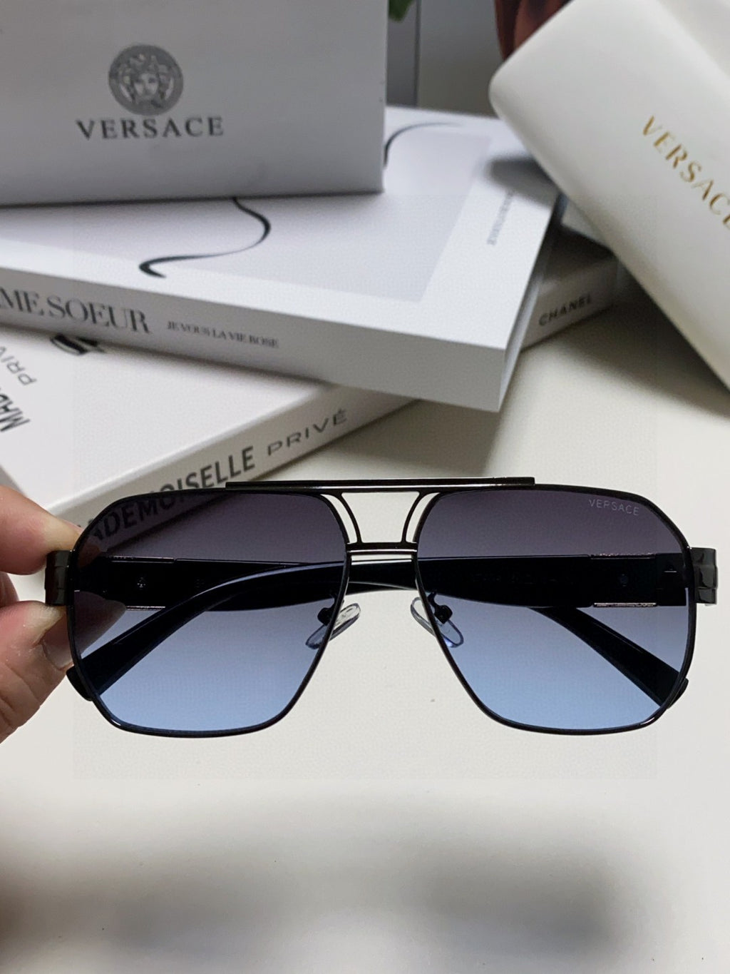 Versace Metal Square Blue Lens Sunglasses for Men & Women - 416357 - detail image 3
