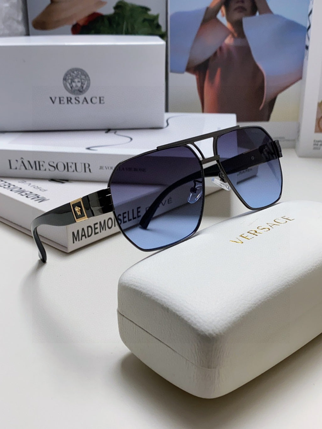 Versace Metal Square Blue Lens Sunglasses for Men & Women - 449845 - detail image 7