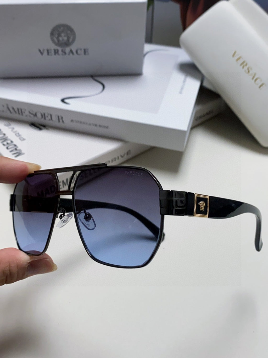 Versace Metal Square Blue Lens Sunglasses for Men & Women - 449845 - detail image 5