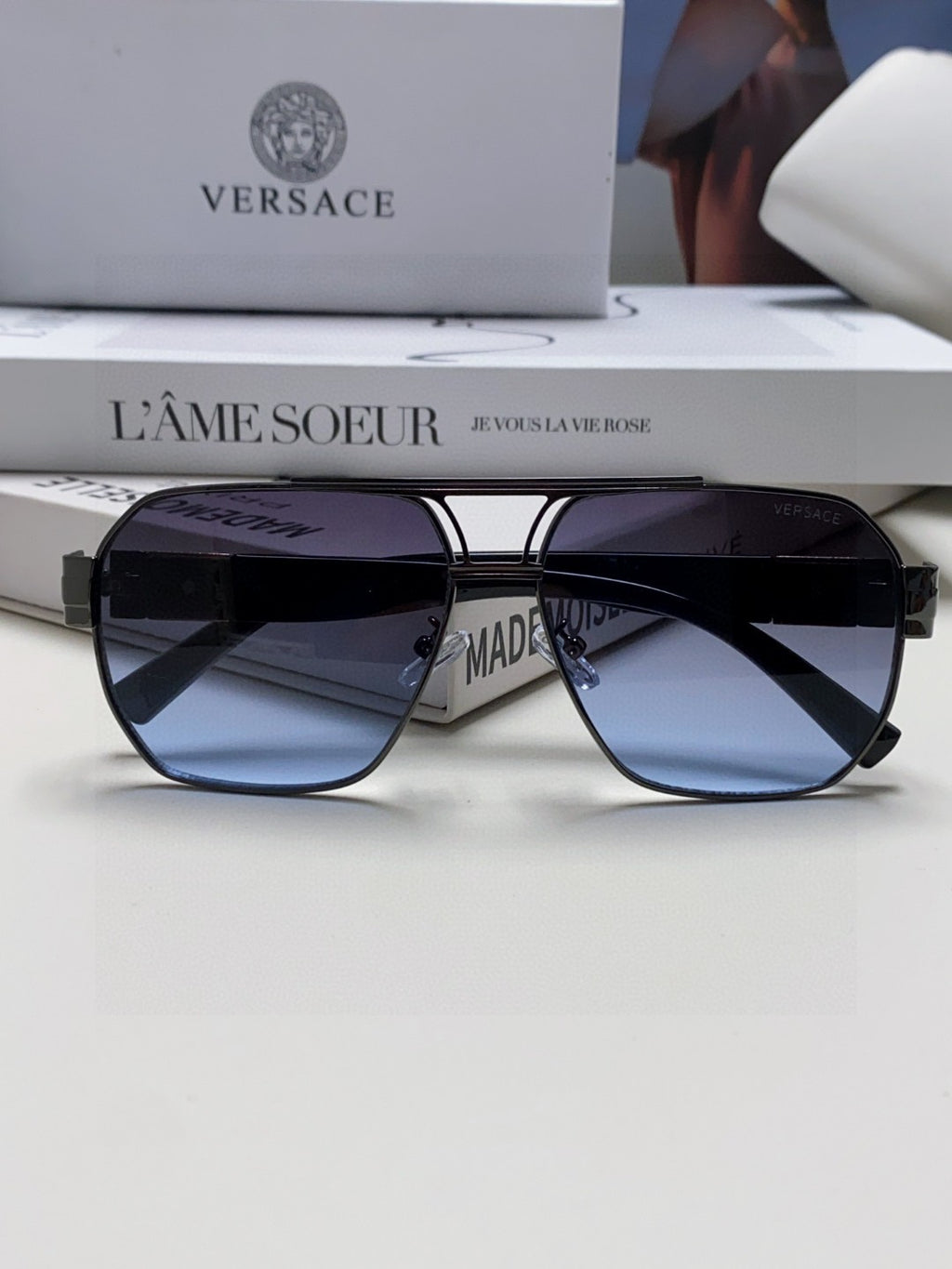 Versace Metal Square Blue Lens Sunglasses for Men & Women - 449845 - detail image 6