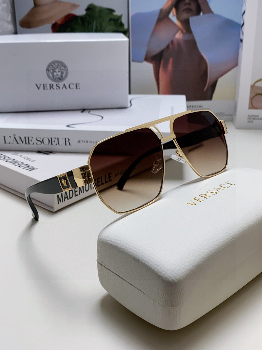 Versace Metal Square Gray Lens Sunglasses for Men & Women - 449846 - detail image 6