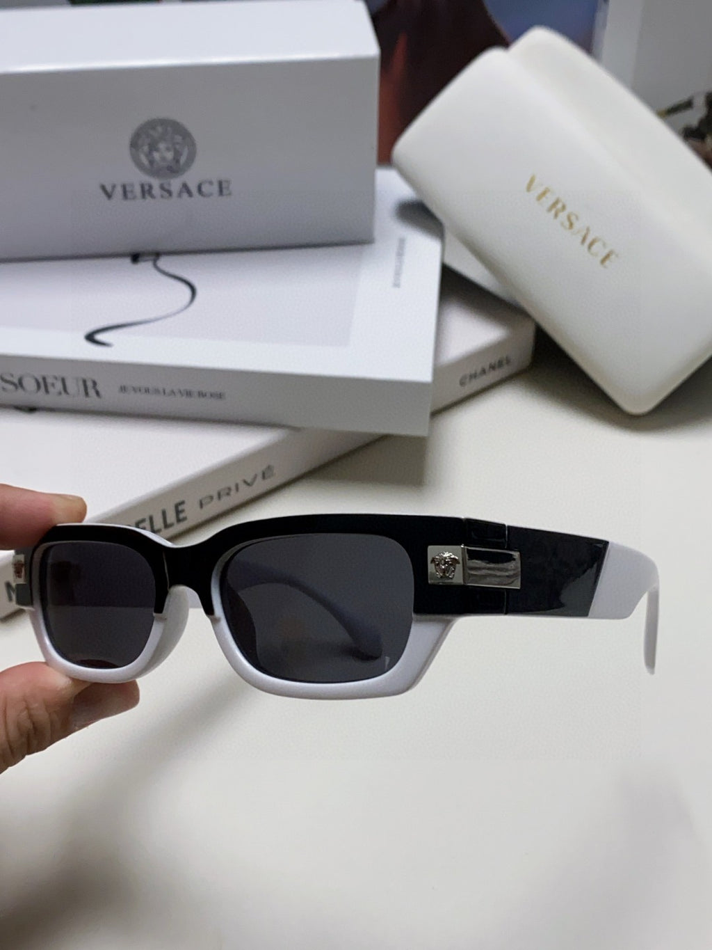Versace 0VE4465F Rectangular Black Lens Sunglasses for Men & Women - 449851 - detail image 7