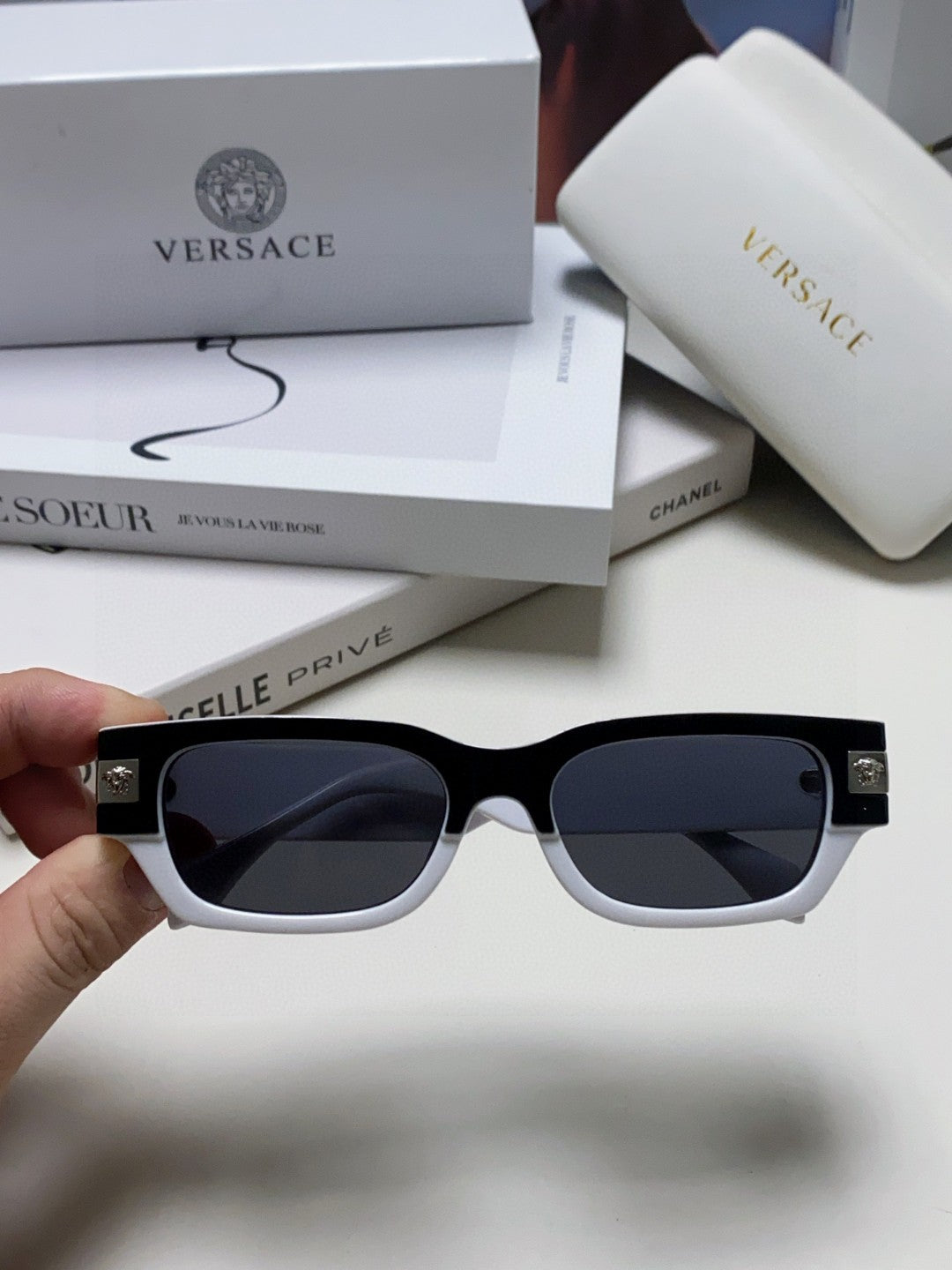 Versace 0VE4465F Rectangular Black Lens Sunglasses for Men & Women - 449851 - detail image 5