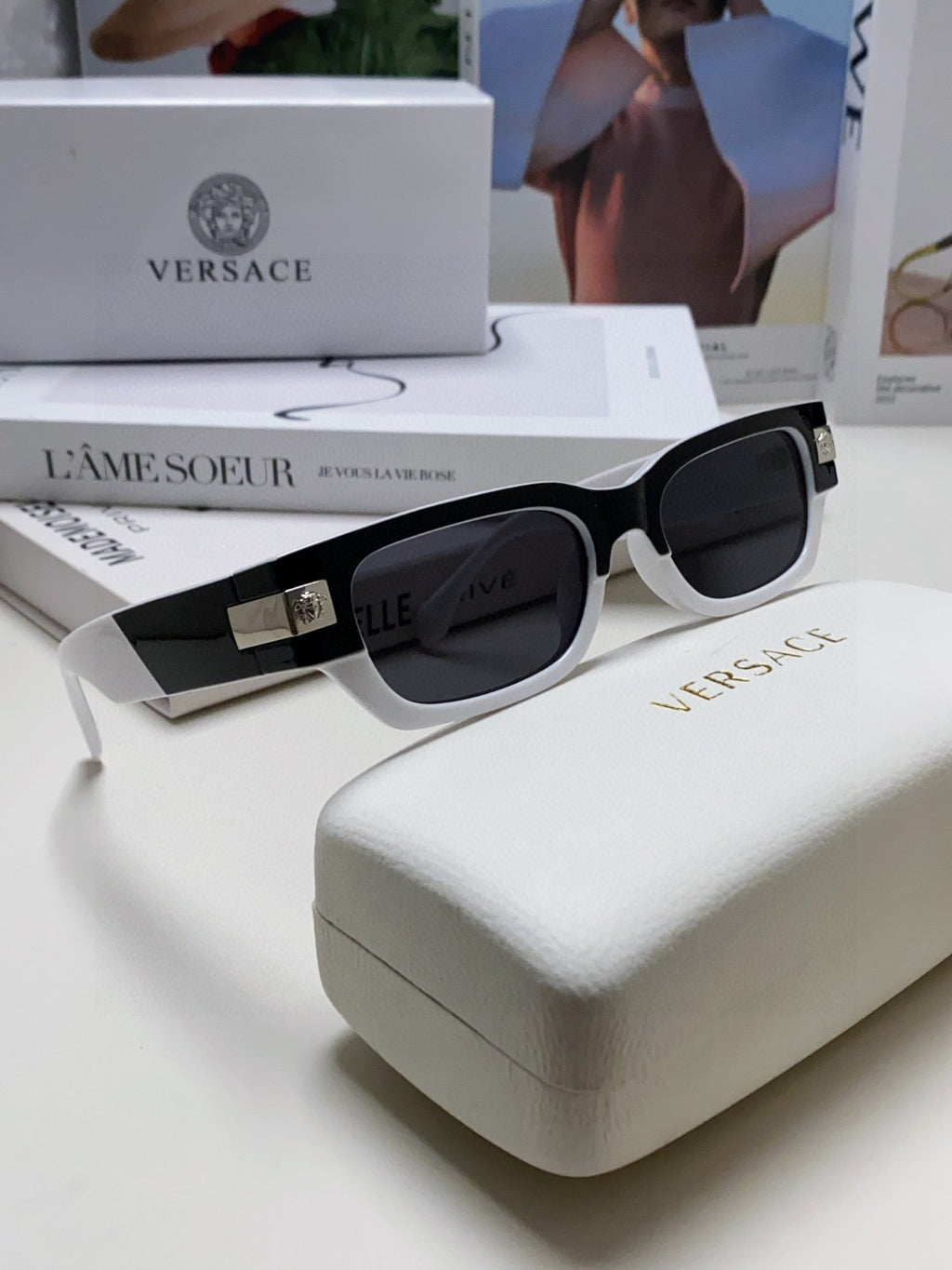Versace 0VE4465F Rectangular Black Lens Sunglasses for Men & Women - 449851 - detail image 9