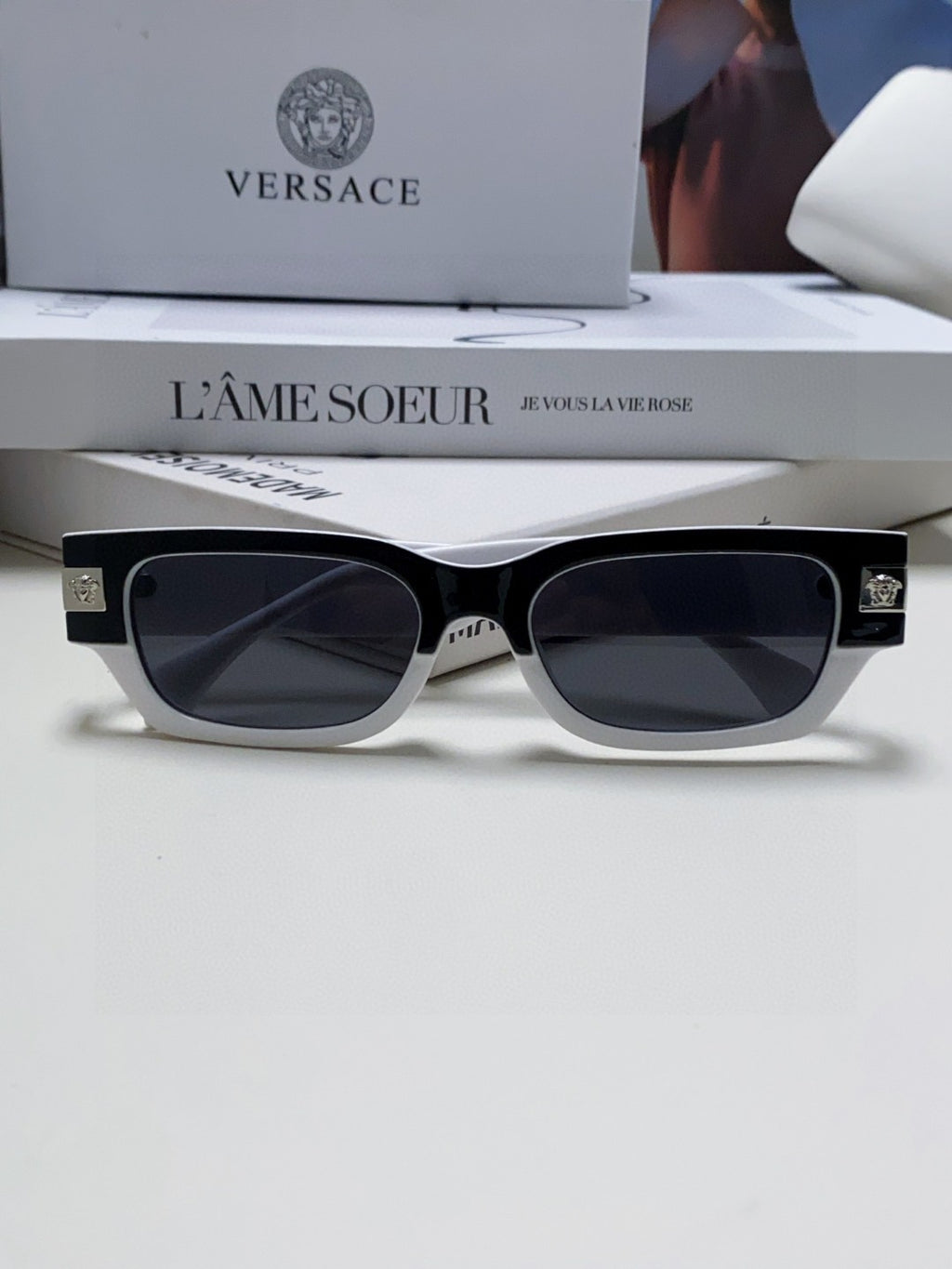 Versace 0VE4465F Rectangular Black Lens Sunglasses for Men & Women - 449851 - detail image 8