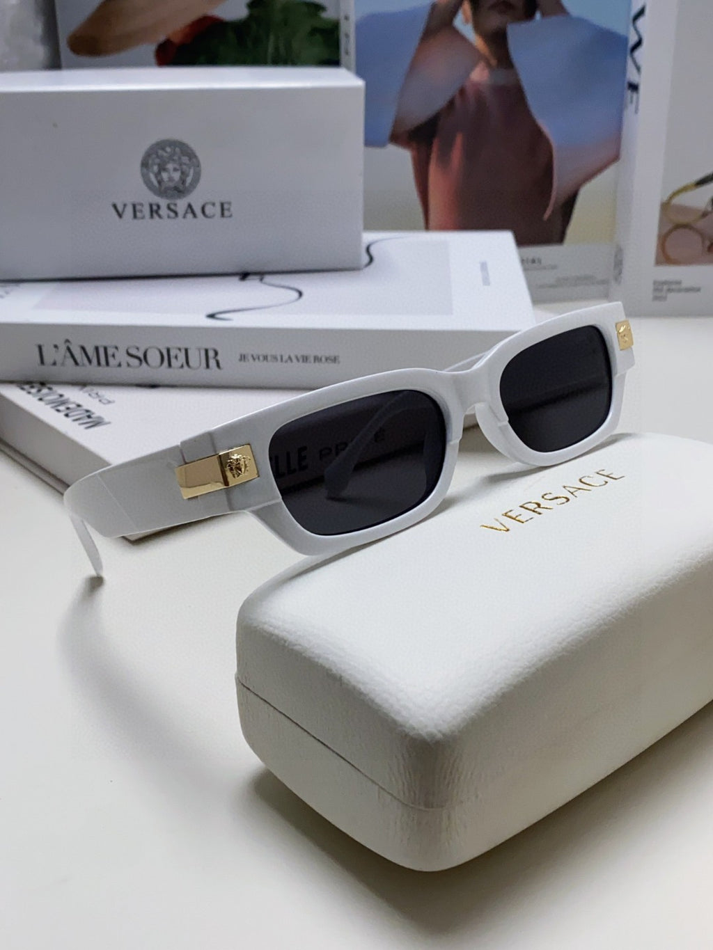 Versace 0VE4465F Rectangular Gray Lens Sunglasses for Men & Women - 416353 - detail image 2