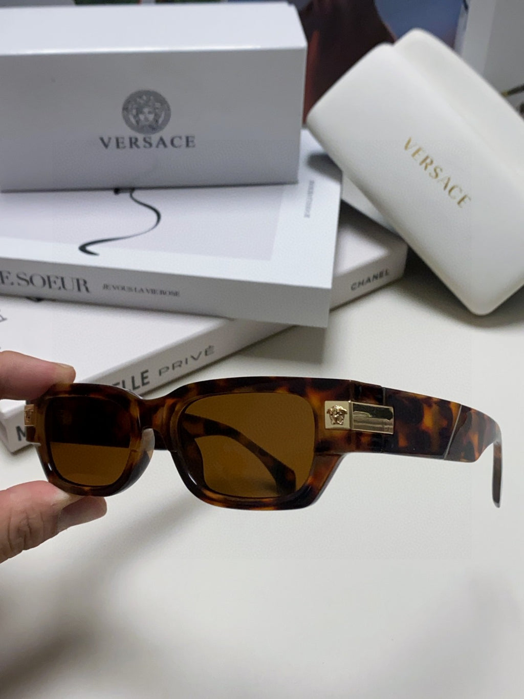 Versace 0VE4465F Rectangular Brown Lens Sunglasses for Men & Women - 416354 - detail image 4