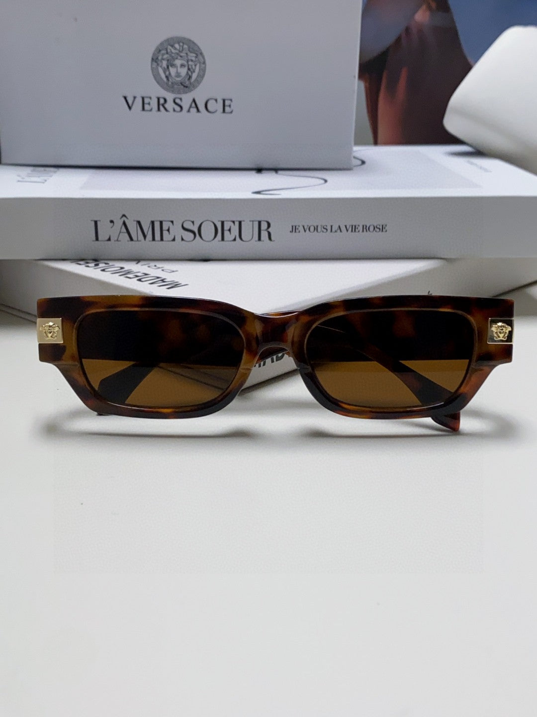 Versace 0VE4465F Rectangular Brown Lens Sunglasses for Men & Women - 416354 - detail image 5