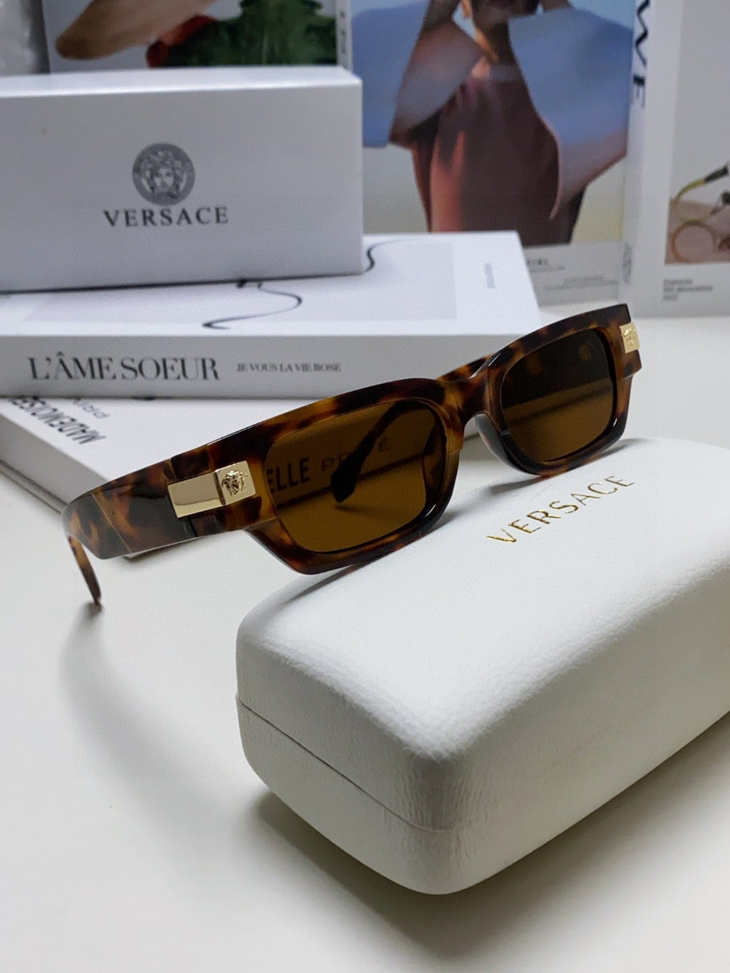 Versace 0VE4465F Rectangular Brown Lens Sunglasses for Men & Women - 416354 - detail image 6