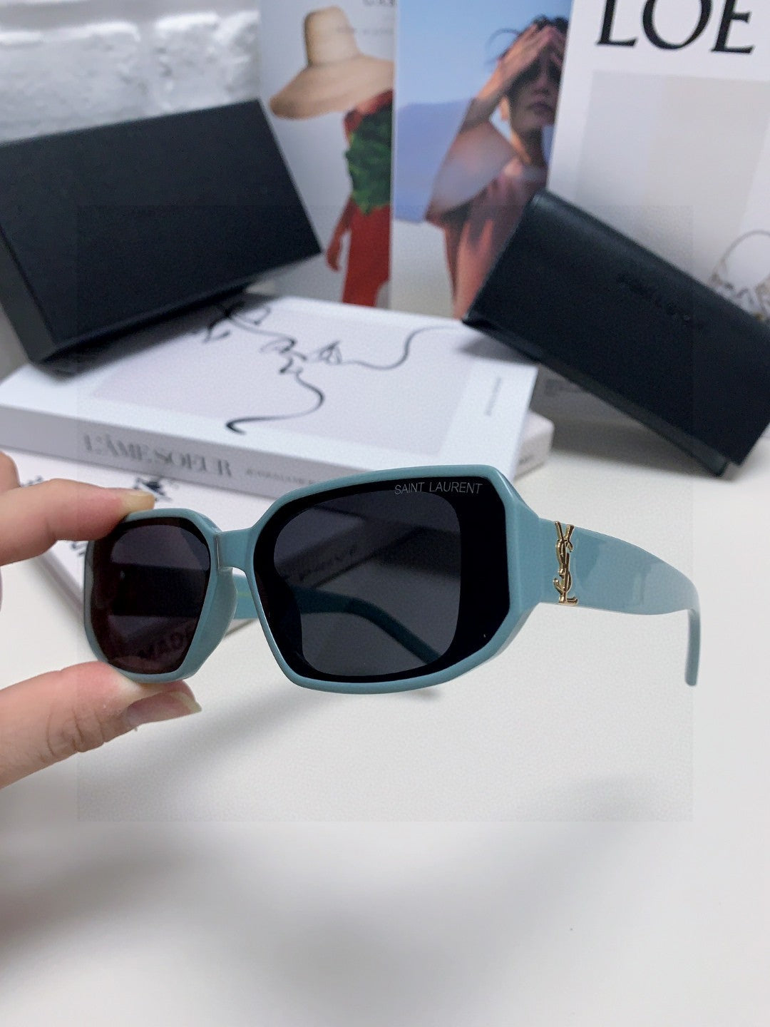 Saint Laurent Blue-Light Cat-Eye Black Lens Sunglasses for Men & Wome - 449202 - detail image 4