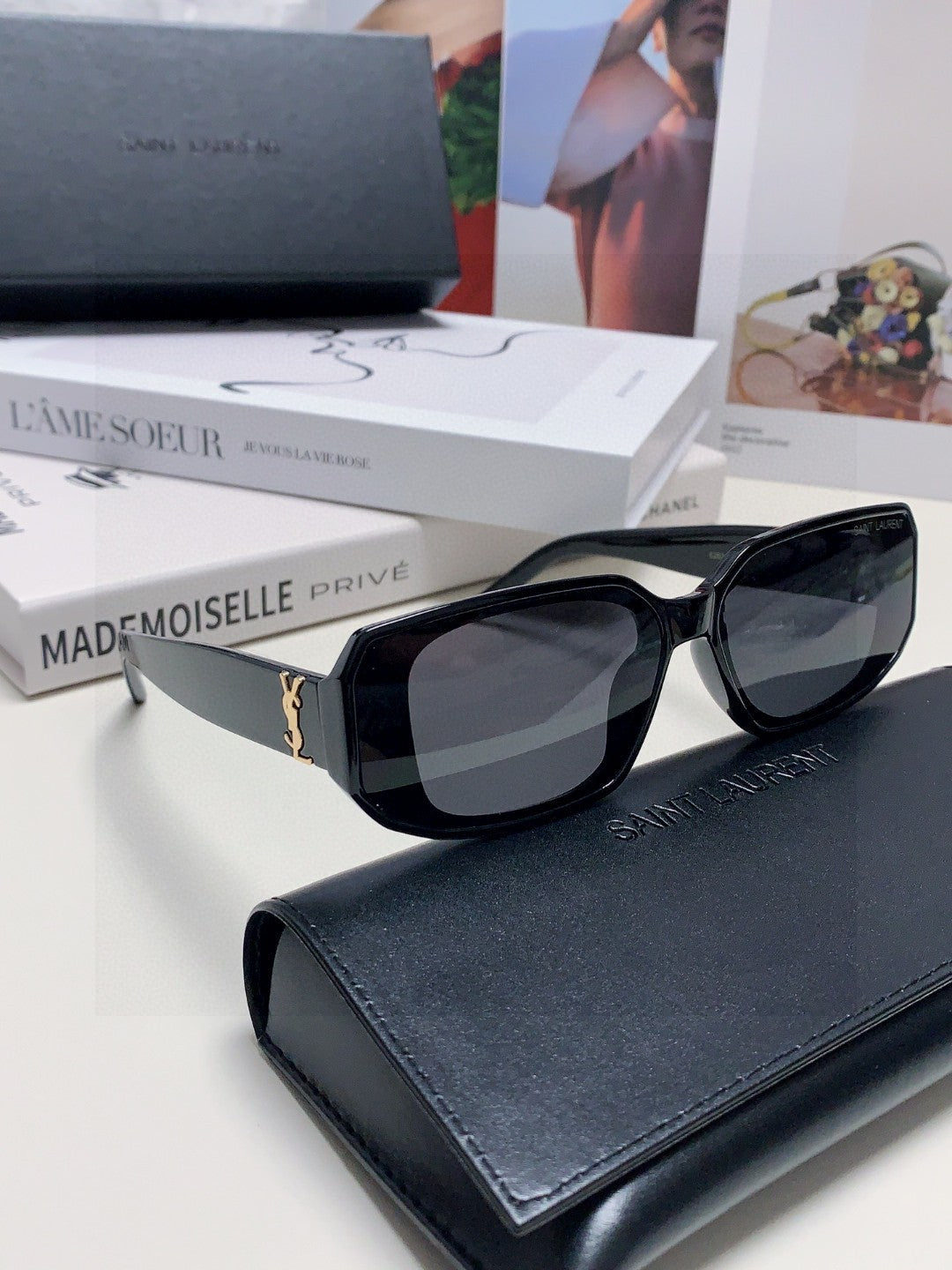 Saint Laurent Blue-Light Cat-Eye Black Lens Sunglasses for Men & Women - detail image 6