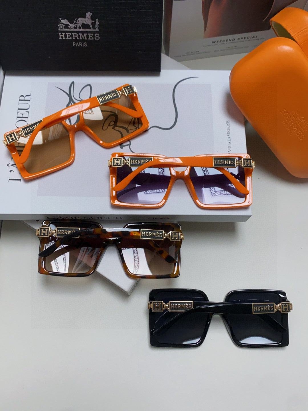 Hermès Square Red Lens Sunglasses for Women - 416516 - detail image 8