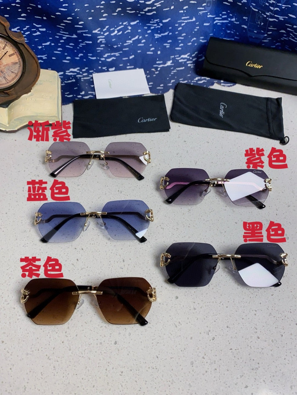 Cartier Lightweight Metal Rimless Silver Lens Sunglasses for Men & Wo - 158532 - detail image 12