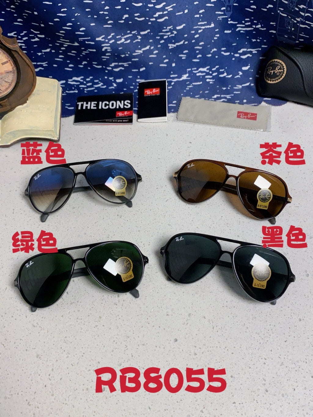 Ray-Ban RB8055 Aviator Black Lens Sunglasses for Men - detail image 12