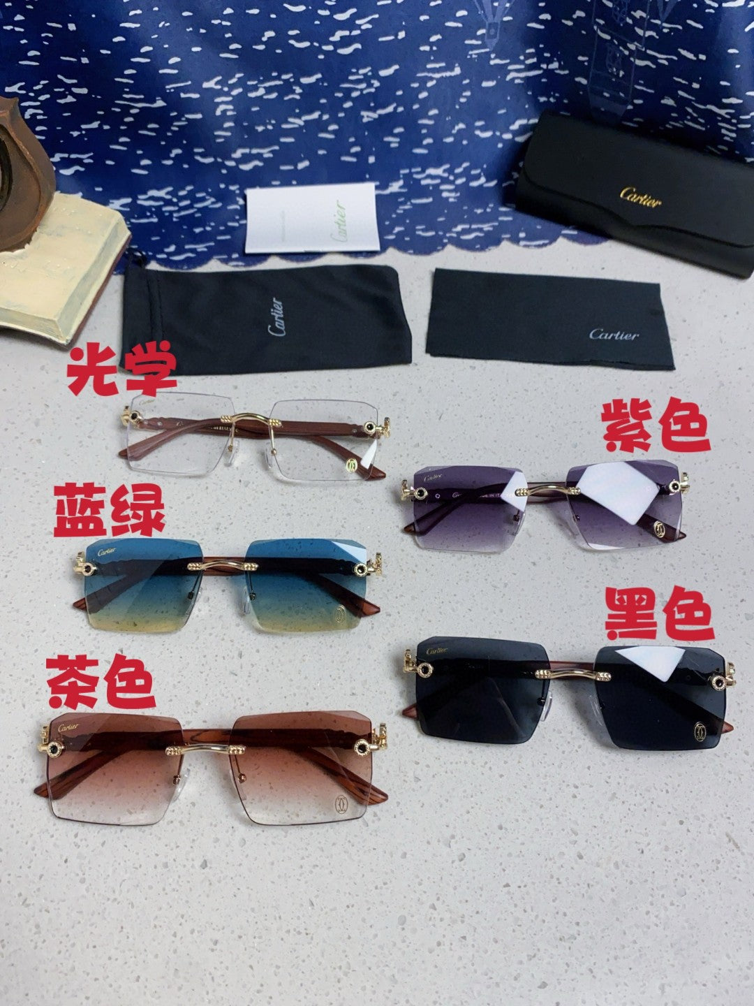 Cartier Lightweight Rimless Silver Lens Sunglasses for Men & Women - 487370 - detail image 12