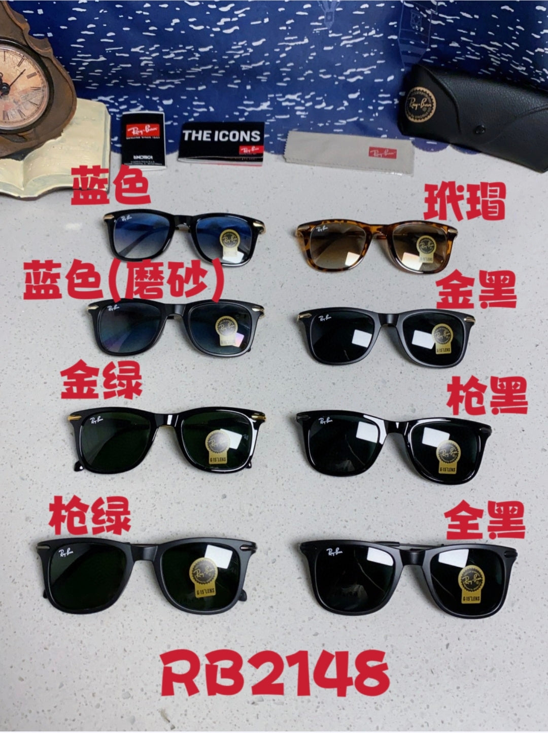 Ray-Ban RB2148 Metal Square Black Lens Sunglasses for Men & Women - detail image 12