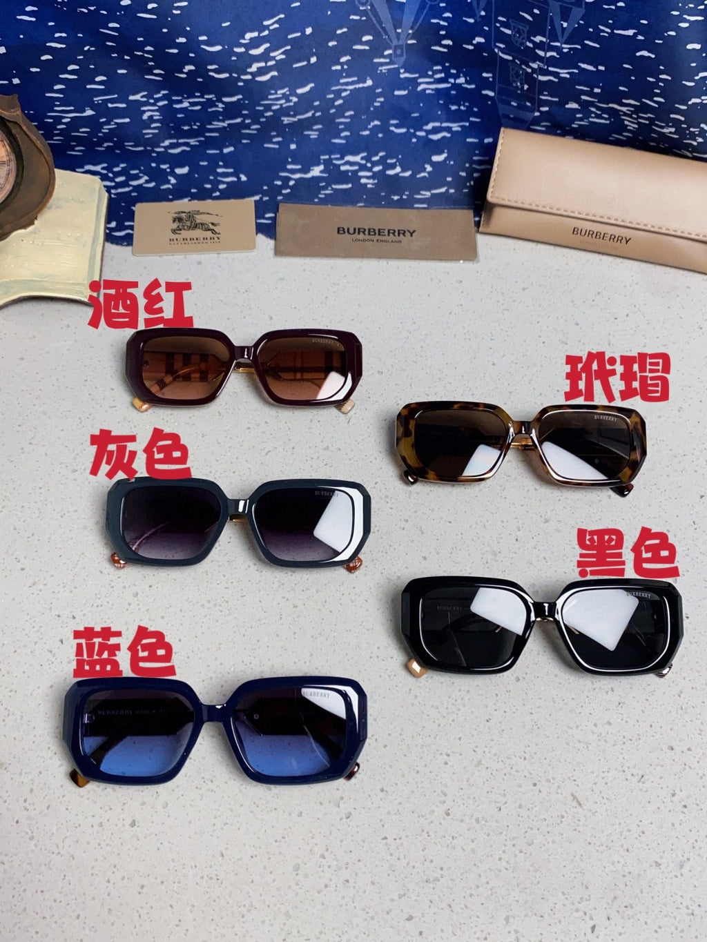 Burberry Rectangular Black Lens Sunglasses for Men & Women - 487412 - detail image 11