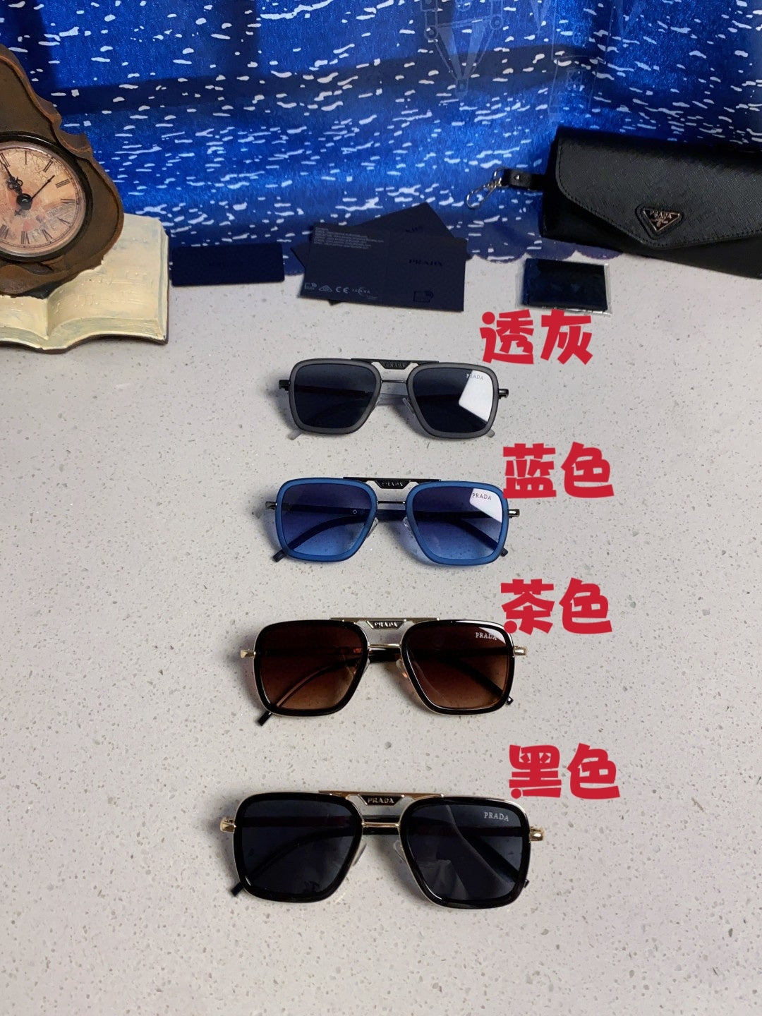 Prada Metal Square Red Lens Sunglasses for Men & Women - 358405 - detail image 12