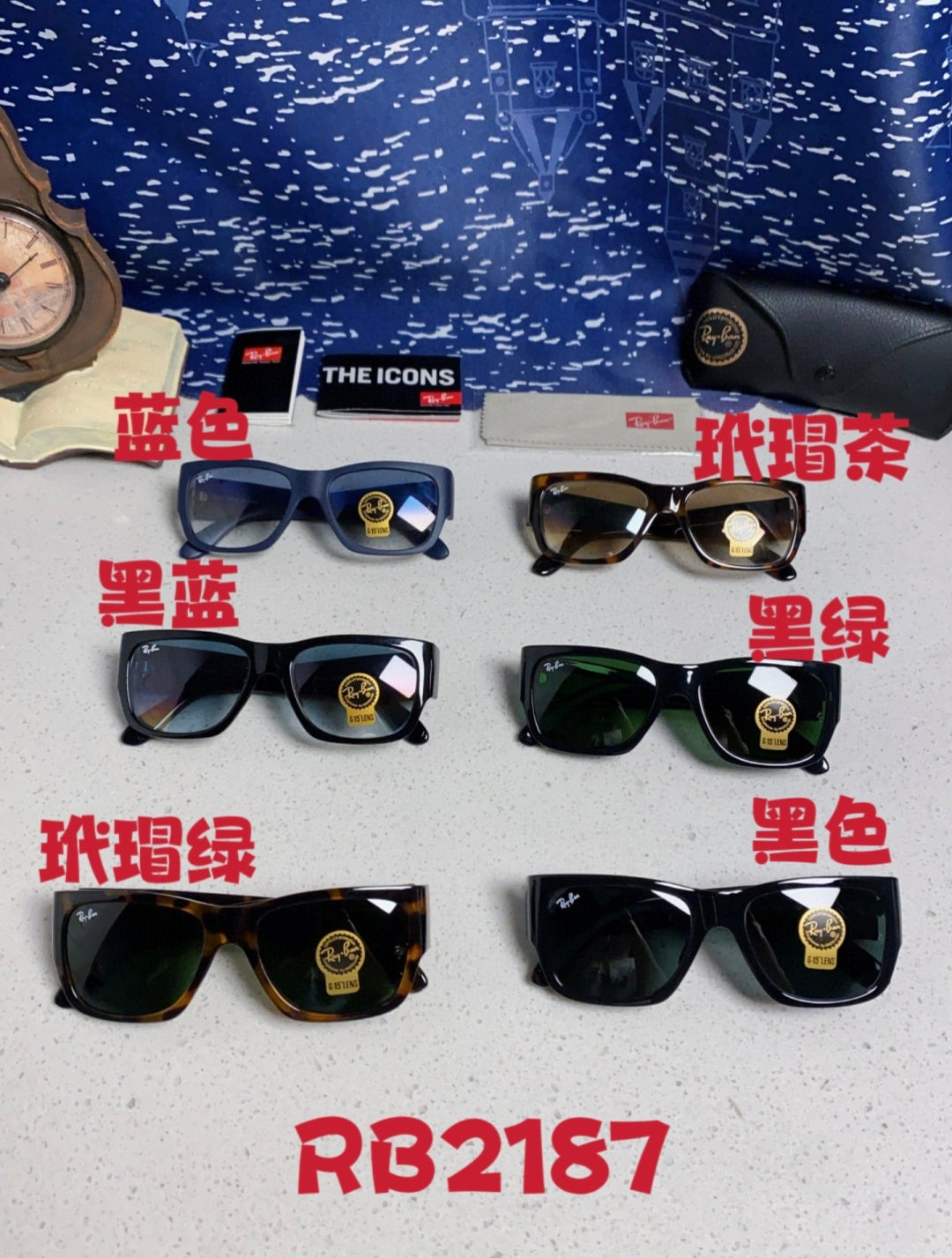 Ray-Ban RB2187 Square Black Lens Sunglasses for Men & Women - 358970 - detail image 12