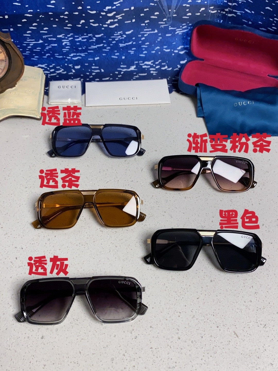 Gucci Metal Aviator Blue Lens Sunglasses for Men & Women - 357963 - detail image 12