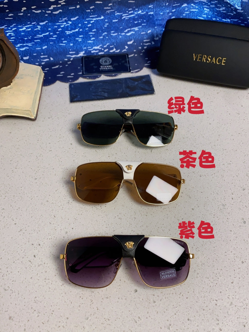 Versace Metal Square Purple Lens Sunglasses for Men & Women - detail image 12