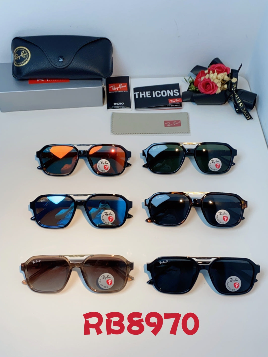 Ray-Ban RB8970 Polarized Square Black Lens Sunglasses for Men & Women - detail image 12