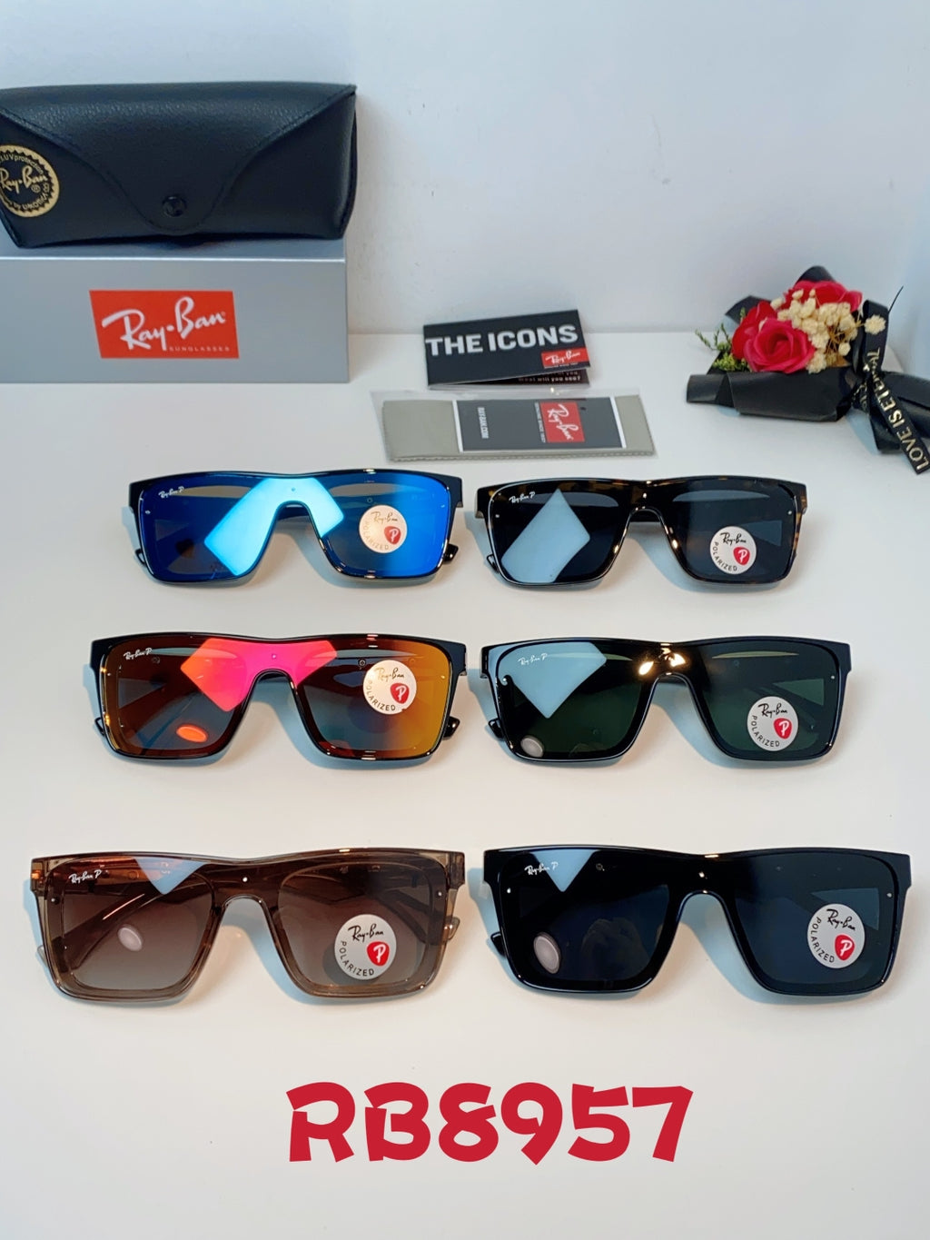 Ray-Ban RB8957 Polarized Oversized Blue Lens Sunglasses for Men & Women - detail image 12