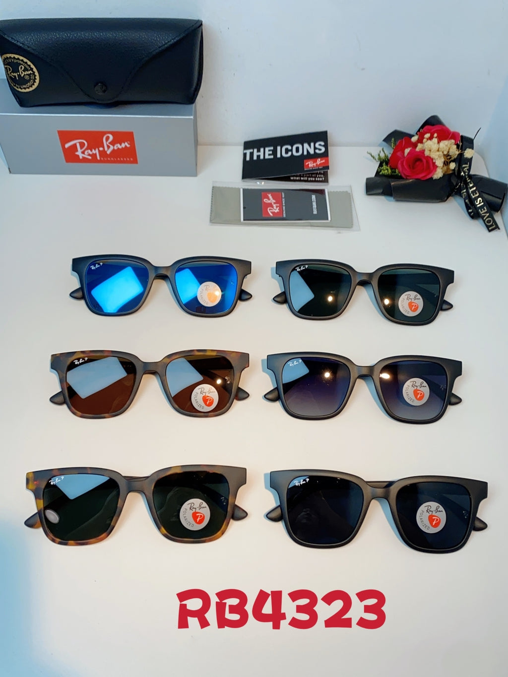 Ray-Ban RB4323 Polarized Square Gray Lens Sunglasses for Men & Women - detail image 12
