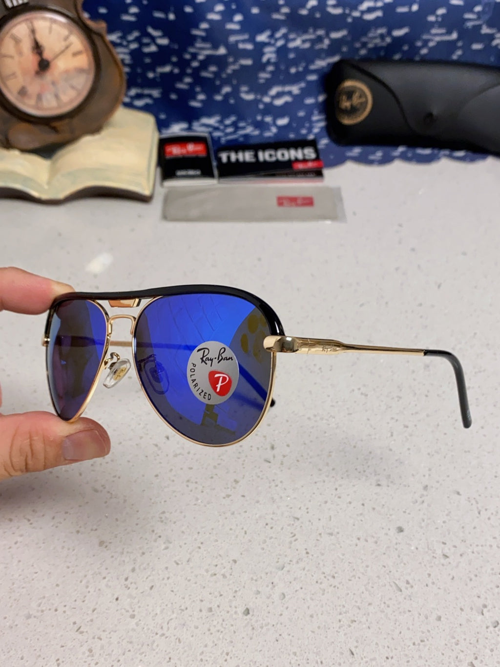 Ray-Ban RB3409 Polarized Aviator Blue Lens Sunglasses for Men - 433112 - detail image 6