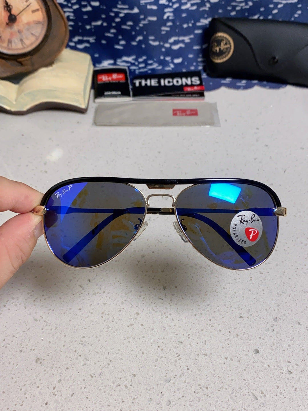 Ray-Ban RB3409 Polarized Aviator Blue Lens Sunglasses for Men - 399531 - detail image 4