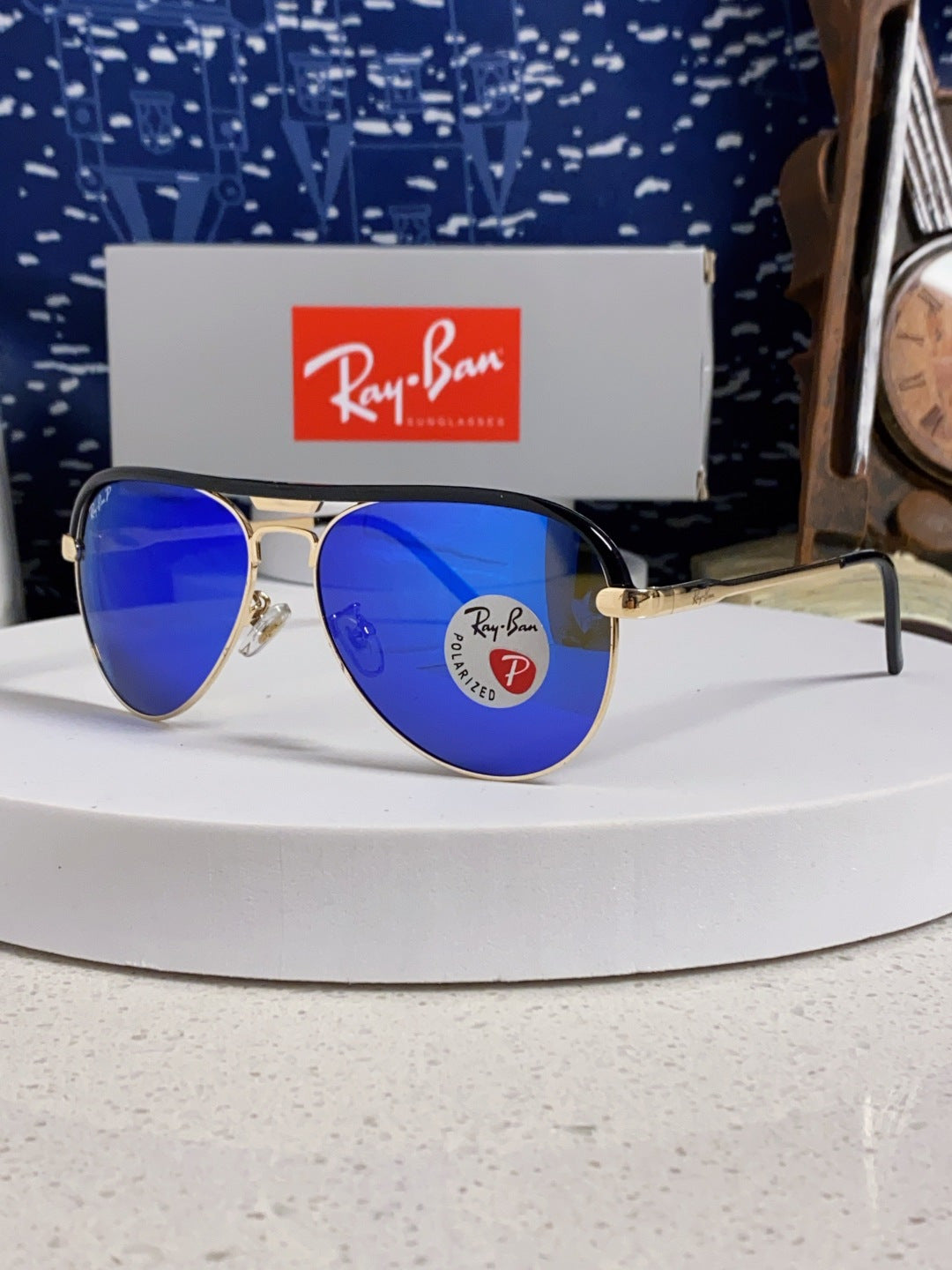 Ray-Ban RB3409 Polarized Aviator Blue Lens Sunglasses for Men - 399531