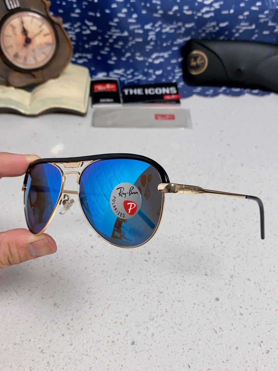 Ray-Ban RB3409 Polarized Aviator Blue Lens Sunglasses for Men - 399532 - detail image 6