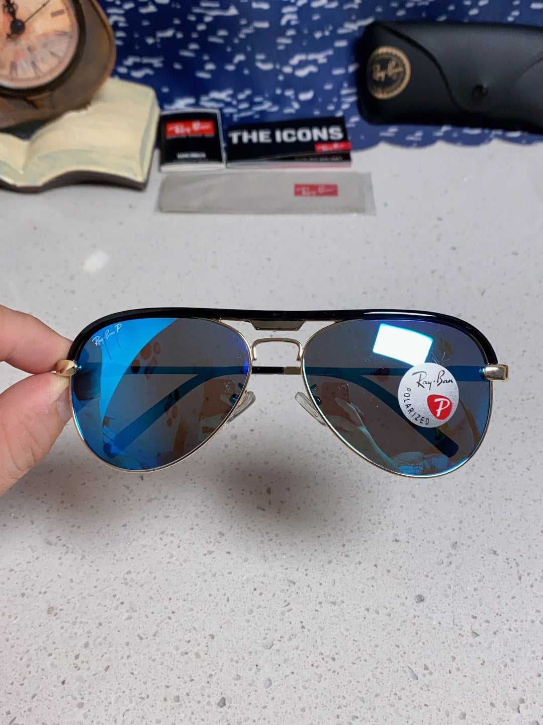 Ray-Ban RB3409 Polarized Aviator Blue Lens Sunglasses for Men - 399532 - detail image 4
