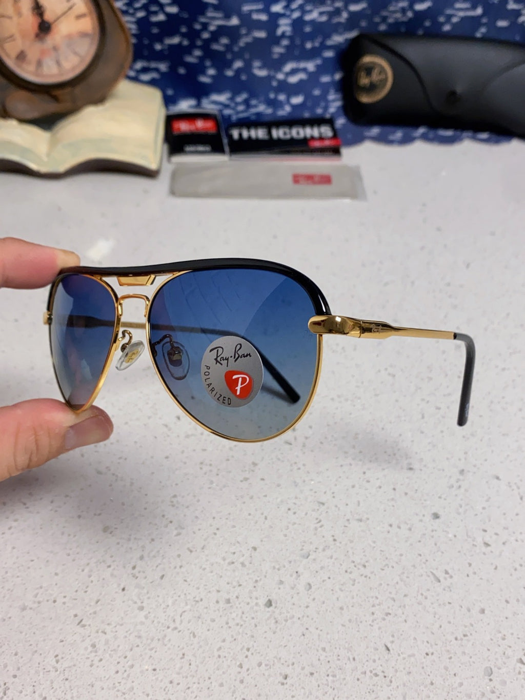 Ray-Ban RB3409 Polarized Aviator Blue Lens Sunglasses for Men - 399533 - detail image 6