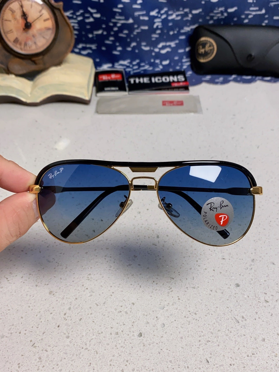 Ray-Ban RB3409 Polarized Aviator Blue Lens Sunglasses for Men - 433114 - detail image 4