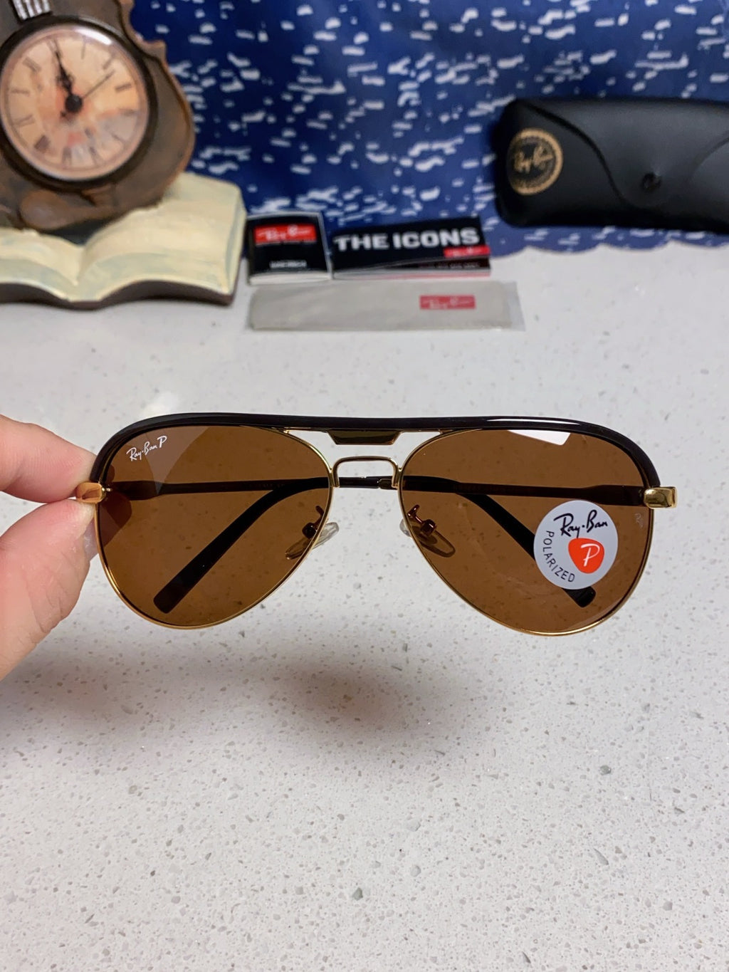 Ray-Ban RB3409 Polarized Aviator Brown Lens Sunglasses for Men - detail image 4