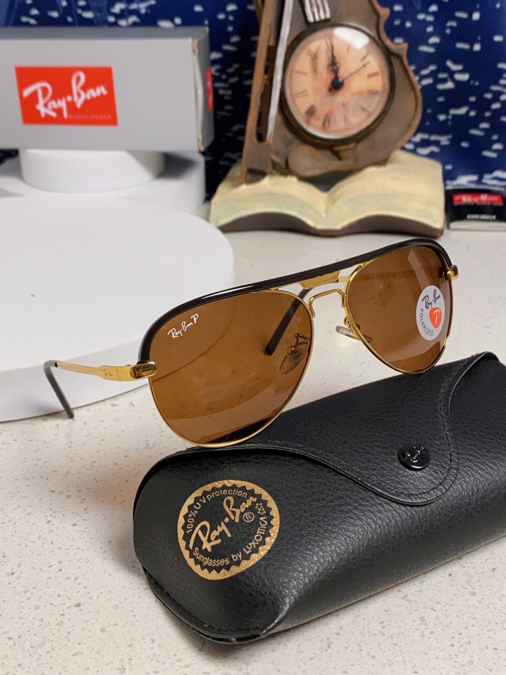 Ray-Ban RB3409 Polarized Aviator Brown Lens Sunglasses for Men - detail image 11
