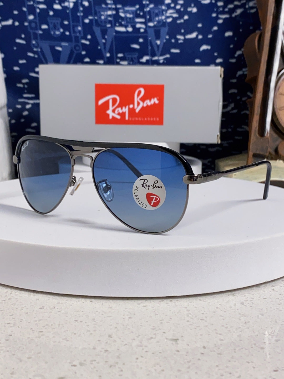 Ray-Ban RB3409 Polarized Aviator Blue Lens Sunglasses for Men - 433116
