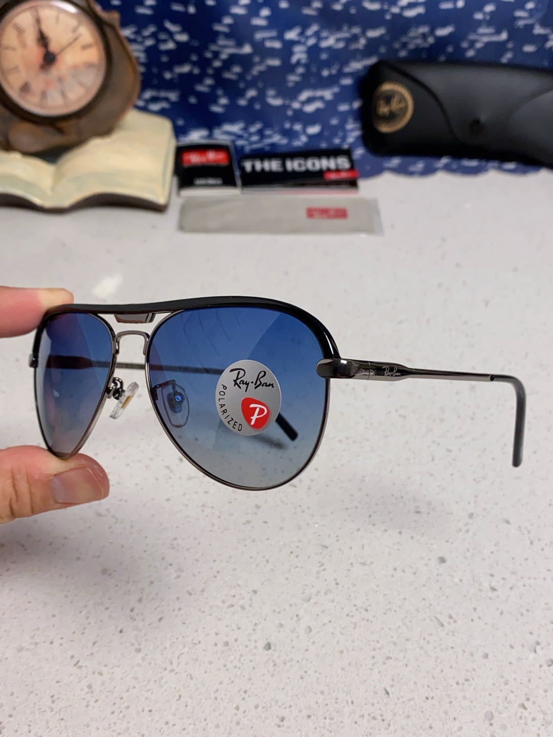 Ray-Ban RB3409 Polarized Aviator Blue Lens Sunglasses for Men - 399535 - detail image 6