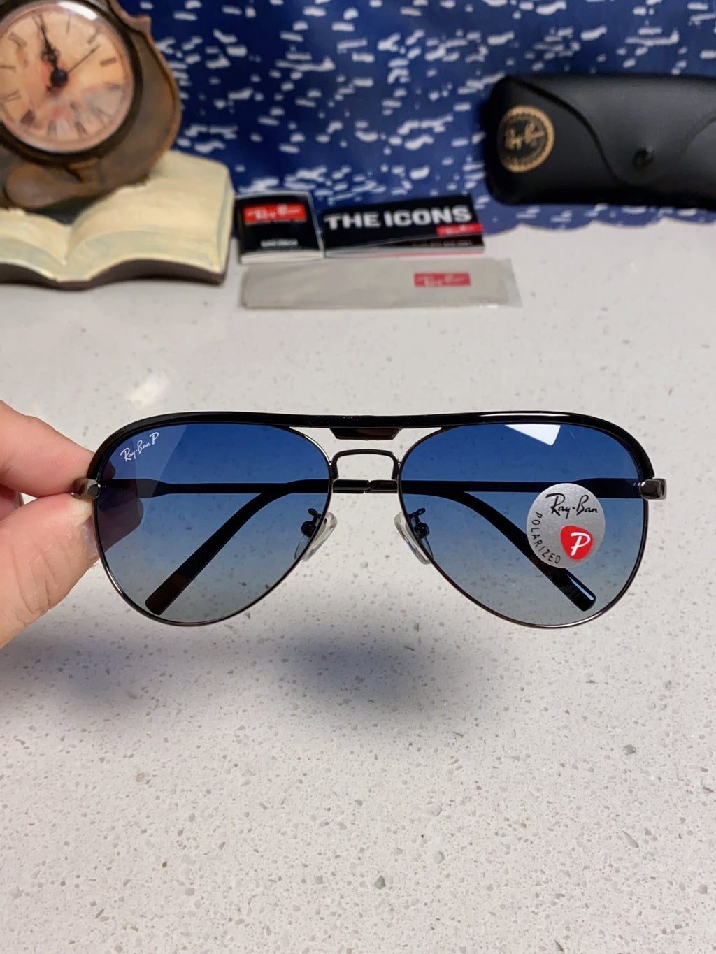 Ray-Ban RB3409 Polarized Aviator Blue Lens Sunglasses for Men - 433116 - detail image 4