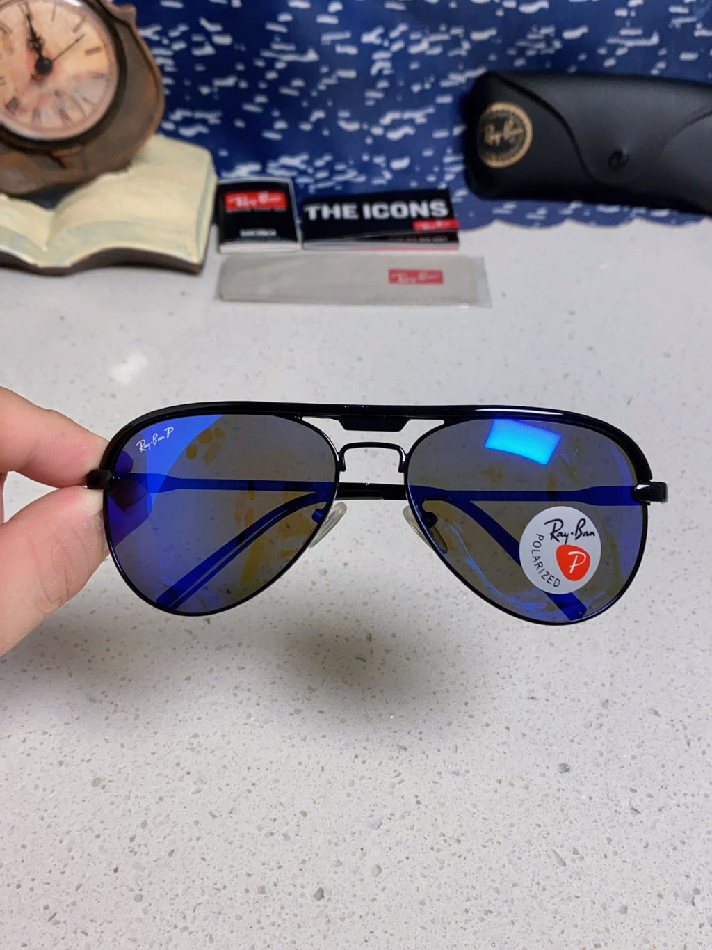 Ray-Ban RB3409 Polarized Aviator Blue Lens Sunglasses for Men - 399536 - detail image 4
